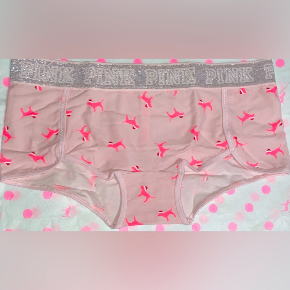 Victoria’s Secret Pink panties VS PINK logo boyshort panty PINK glitter sparkle